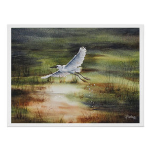 Aquarell Silberreiher Poster
