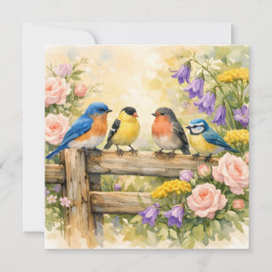 Aquarell-Singvögel auf dem Holzzaun  Karte