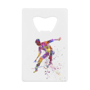 Aquarell-Skater Geldbeutel Flaschenöffner