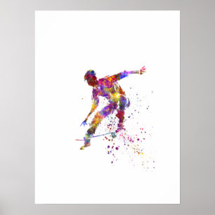 Aquarell-Skater Poster