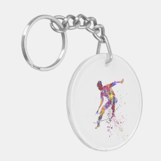 Aquarell-Skater Schlüsselanhänger (Vorderseite links)