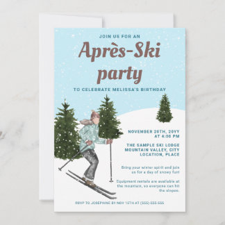 Aquarell-Ski-Mädchen Lustige Après-Ski-Geburtstags Einladung