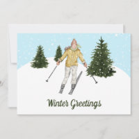 Aquarell-Ski-Woman Individuelle Wintergrüße