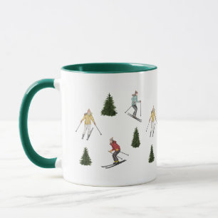 Aquarell-Skifahrer und Tannen mit Namen Festlich Tasse