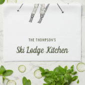 Aquarell-Skifahrerin an den Hängen Winterblau Geschirrtuch (Gefaltet)