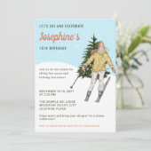 Aquarell Skifahrerin Winter Skilanglauf Geburtstag Einladung (Stehend Vorderseite)