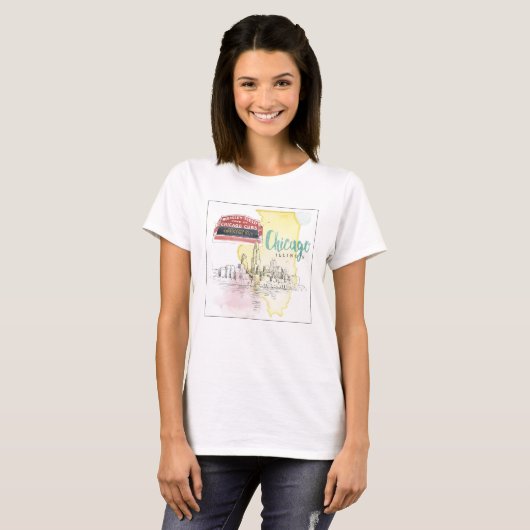 Aquarell-Skizze Chicagos, Illinois | T-Shirt (Vorne ganz)