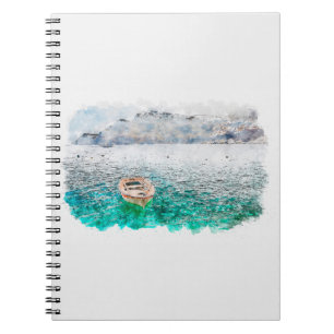 Aquarell-Skizzengestaltung. Meerblick auf die Inse Notizblock