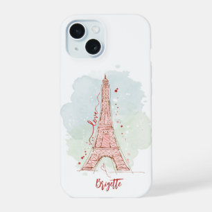 Aquarell-Skizzenhafte Eiffel-Turm-Monogramm-Doodle iPhone 15 Hülle