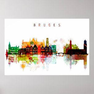 Aquarell-Skyline Brügges Belgien Poster