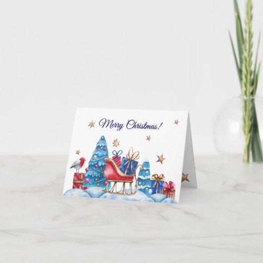 Aquarell Sleigh & Geschenke Frohe Weihnachten (Vorderseite)