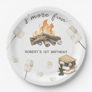 Aquarell S'more Lagerfeuer 1. Geburtstag Pappteller