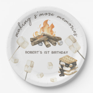 Aquarell S'more Lagerfeuer 1. Geburtstag Pappteller