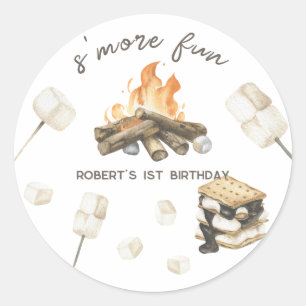 Aquarell S'more Lagerfeuer 1. Geburtstag Runder Aufkleber