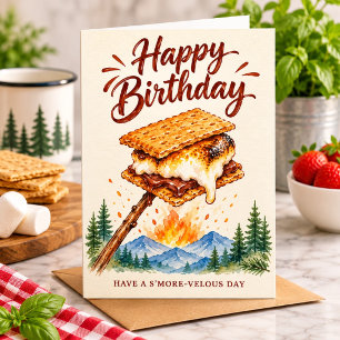 Aquarell-S'mores-Geburtstag-Camping-Lagerfeuer-Rus Karte