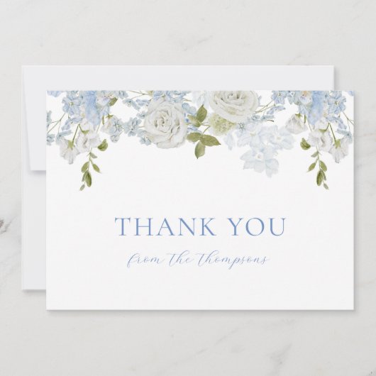 Aquarell Soft Blue Flowers Baby Boy Dusche Dankeskarte (Vorderseite)