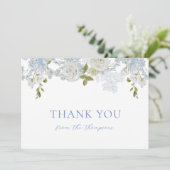 Aquarell Soft Blue Flowers Baby Boy Dusche Dankeskarte (Stehend Vorderseite)