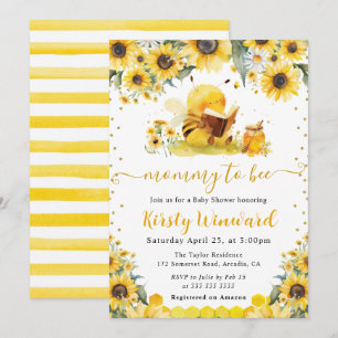 Aquarell Sommer Biene und Sonnenblumen Babyparty Einladung
