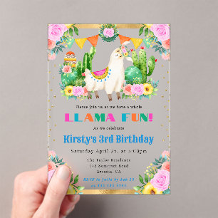 Aquarell-Sommer-Blumen-Lamas-Kindergeburtstag Acryleinladungen