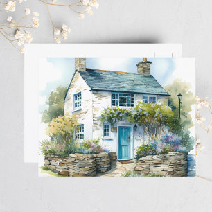 Aquarell Sommer Englisches Landhaus Postkarte