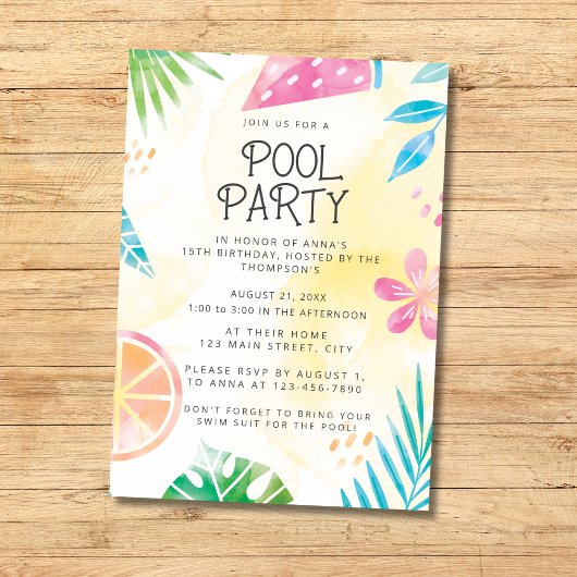 Aquarell-Sommer-Poolparty-Einladung Einladung