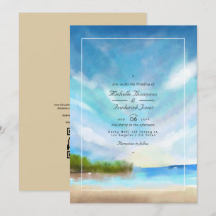 Aquarell-Sommer-QR-Code-RSVP-Strandhochzeit Einladung