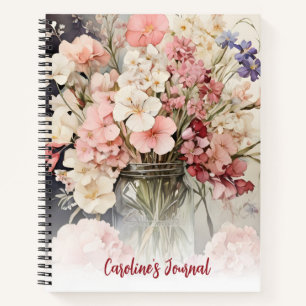 Aquarell-Sommer-Rosa-Sträußchen-Cottagecore-Journa Notizblock