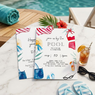Aquarell-Sommer-Schwimmbad-Party-Einladung Einladung