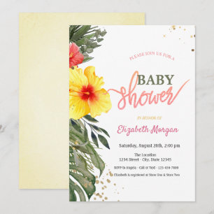 Aquarell-Sommerblumen Hibiskus-Baby-Party Einladung