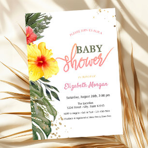 Aquarell-Sommerblumen Hibiskus-Baby-Party Einladung