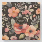 Aquarell-Sommerblumen-Muster monogrammiert Steinuntersetzer (Vorderseite)