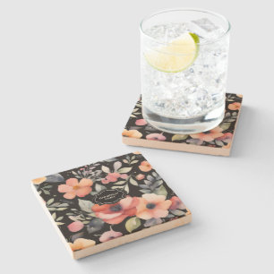 Aquarell-Sommerblumen-Muster monogrammiert Steinuntersetzer