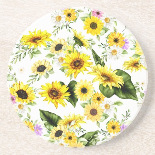Aquarell-Sonnenblume 7 Getränkeuntersetzer (Vorne)