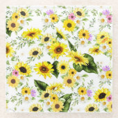 Aquarell-Sonnenblume 7 Glasuntersetzer (Vorderseite)
