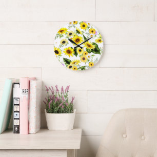 Aquarell Sonnenblume 7 Große Wanduhr