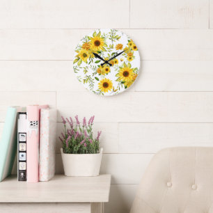 Aquarell-Sonnenblume 8 Große Wanduhr