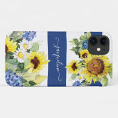 Aquarell Sonnenblume Blütenblau n Weiß Streifen Case-Mate iPhone Hülle (Rückseite (Horizontal))