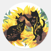 Aquarell Sonnenblume Bouquet Katze Silhouette Runder Aufkleber (Vorderseite)