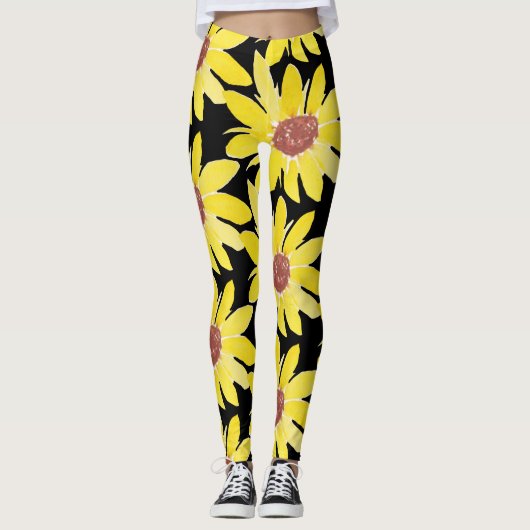 Aquarell Sonnenblume Bud Lebende Handgemalt Leggings (Vorderseite)