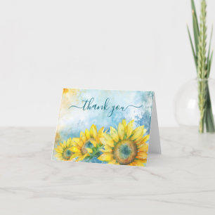 Aquarell-Sonnenblume Dunkles Teal Dankeskarte
