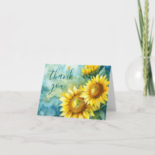 Aquarell-Sonnenblume Dunkles Türkis Dankeskarte