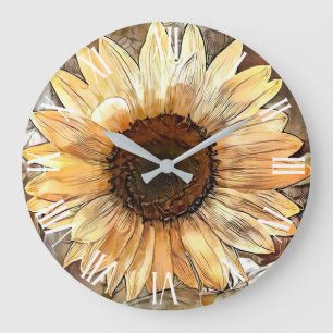 Aquarell-Sonnenblume Elegante Kollektion Große Wanduhr