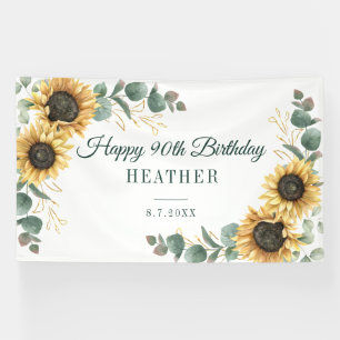 Aquarell-Sonnenblume-Eukalyptus 90. Geburtstag Banner