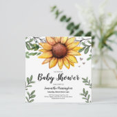Aquarell Sonnenblume Kinderdusche Party Einladung (Stehend Vorderseite)