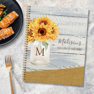 Aquarell-Sonnenblume-Mason-Glas-Shabby-Holz-Rezept Notizblock