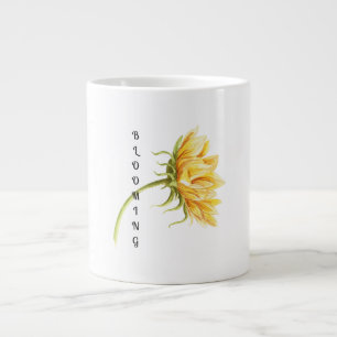 Aquarell-Sonnenblume mit "Blühend"-Text-Tasse  Jumbo-Tasse