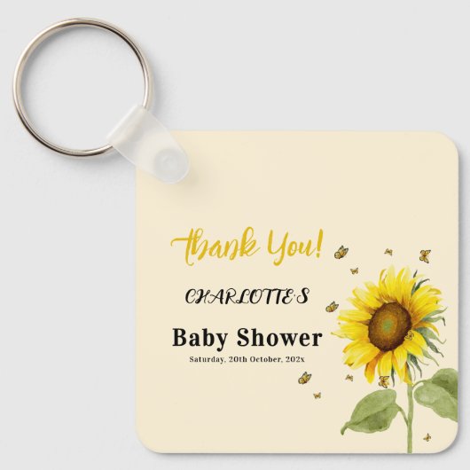 Aquarell Sonnenblume mit Schmetterlinge Babydusche Schlüsselanhänger (Vorderseite)