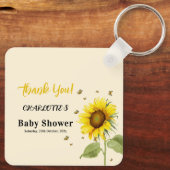 Aquarell Sonnenblume mit Schmetterlinge Babydusche Schlüsselanhänger (Rückseite)