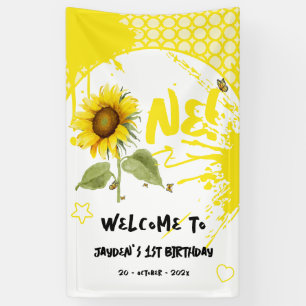 Aquarell-Sonnenblume mit Schmetterlingen 1. Geburt Banner