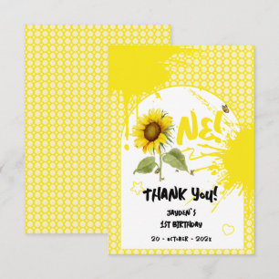 Aquarell-Sonnenblume mit Schmetterlingen 1. Geburt Dankeskarte